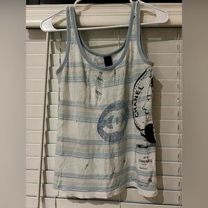 Women's Graphic Tank Top - Blue and Cream
